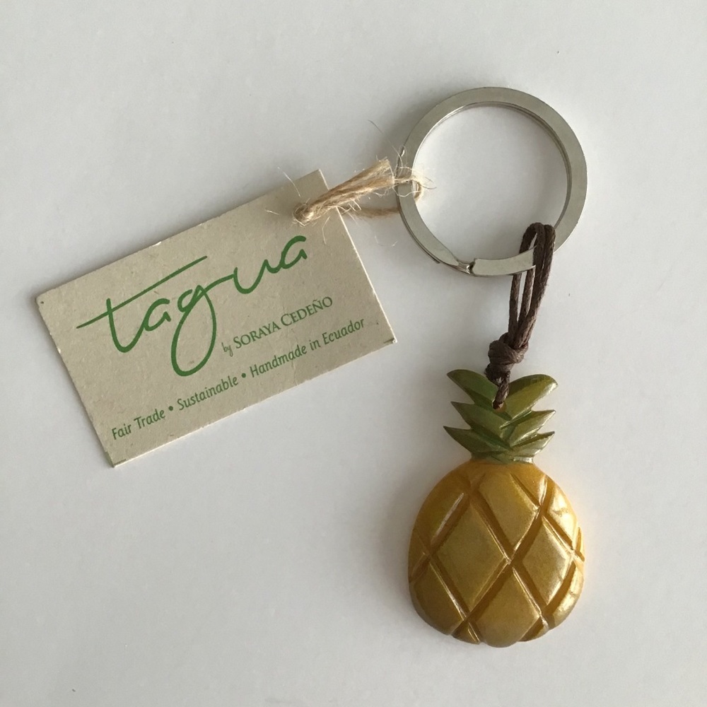 1 LEFT! NEW Pineapple Key Ring Chain Carved Tagua Nut Ecuador Hawaii Aloha HI - Picture 12 of 14